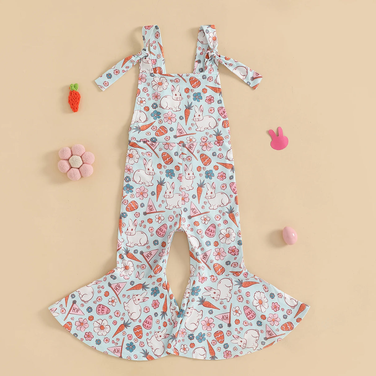 FOCUSNORM 0-4Y Lovely Little Girls Easter Rompers Pants 3 Style Sleeveless Floral Rabbit Print Jumpsuit Suspender Pants - Lootquake