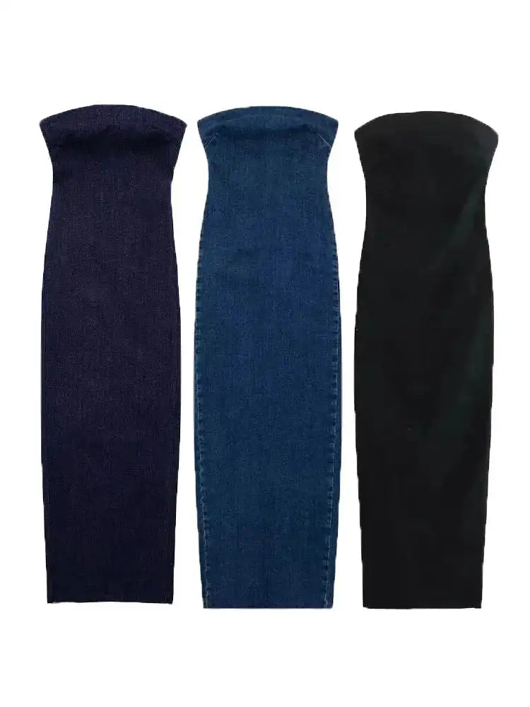 TRAF Off Shoulder Denim Dress Woman Blue Corset Long Dress Women Midi Bodycon Dresses For Women 2023 Elegant Party Dresses - Lootquake