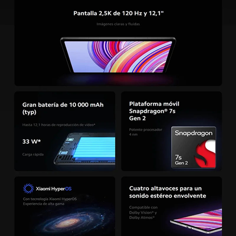 Xiaomi Redmi Pad Pro, 12,1 pouces, 120 Hz, appareil photo 8 MP, 10 000 mAh, charge 33 W, quatre haut-parleurs, Dolby Atmos