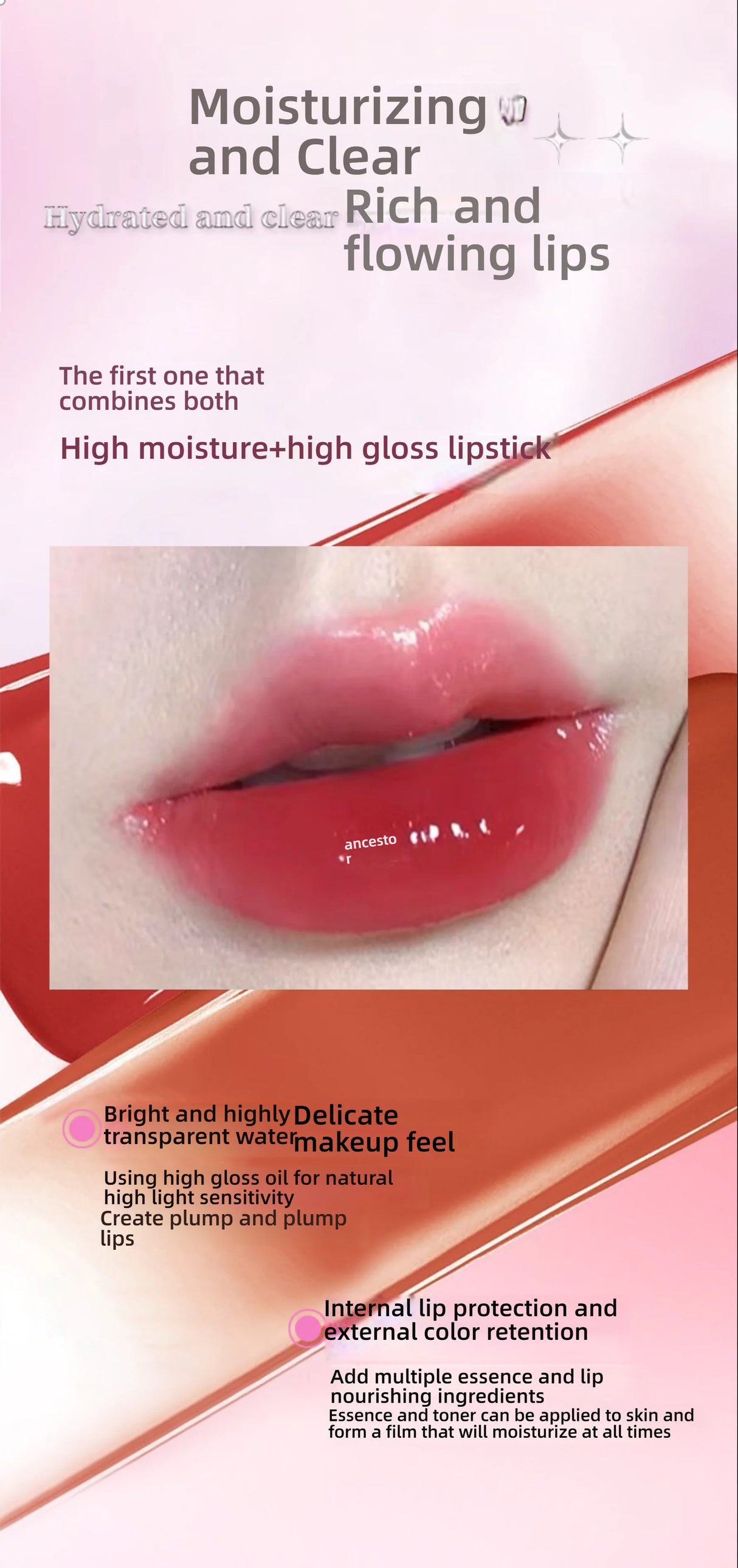 QXQY GLOSSY JELLY LIPSTICK - Brillant à lèvres effet miroir, hydratant et longue tenue, brillant à lèvres nude pour des lèvres pulpeuses et éclatantes (sans maquillage)