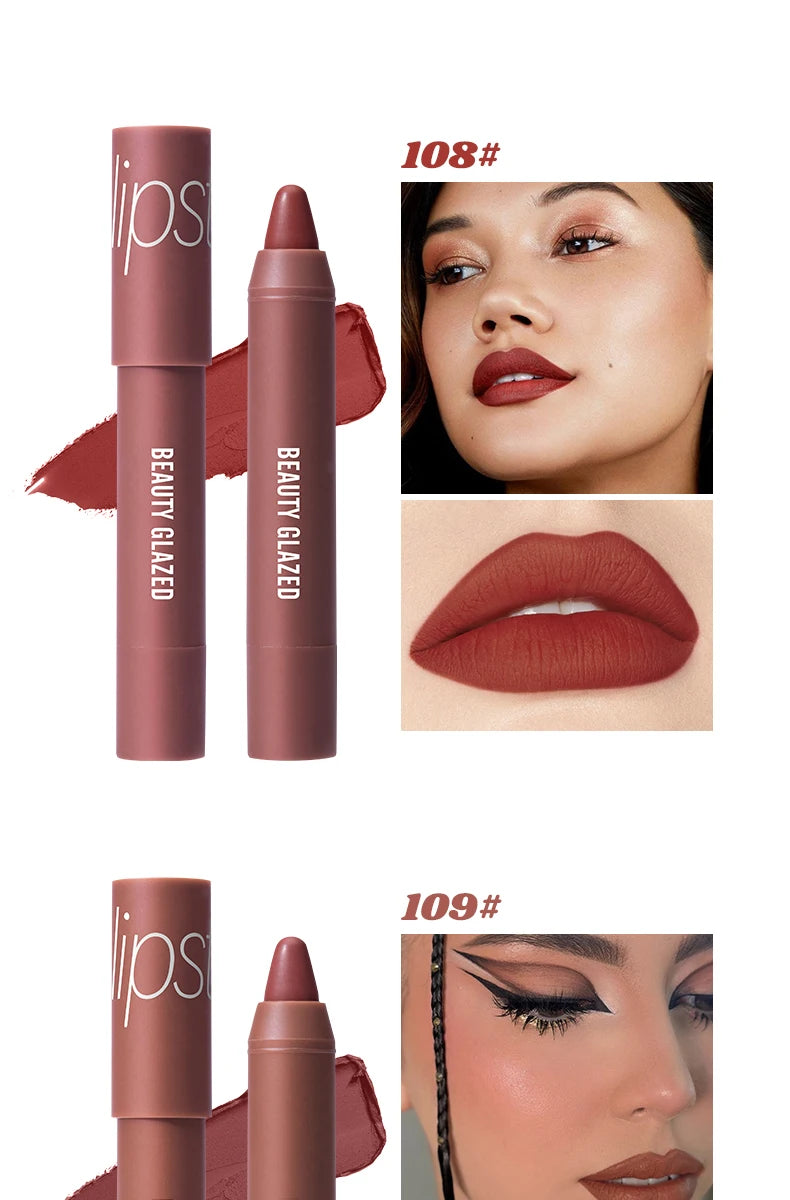 12-Color Matte Waterproof Lipstick Pen - Long-Lasting, Vibrant Berry Tone, Plant-Based Squalane, Smooth Application for All Skin