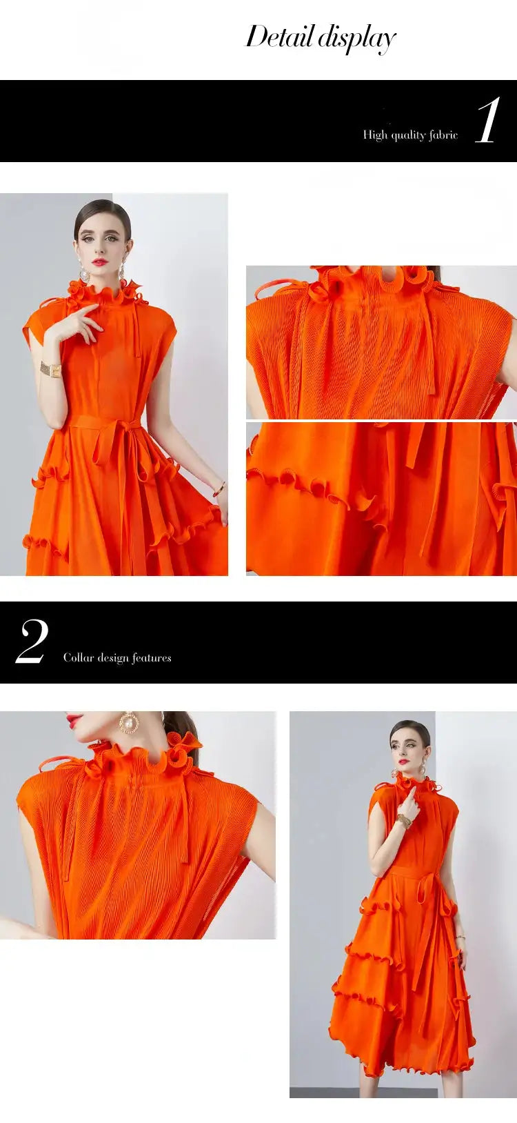 Miyake Pleated Shoulder Bag Heavy Industry Wood Ear Edge Pleated Lace-up Belt Long Dress Stand Collar Plus Size Women's Clothing - Lootquake