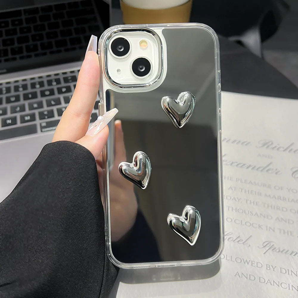Funda para teléfono con espejo y corazón de amor 3D