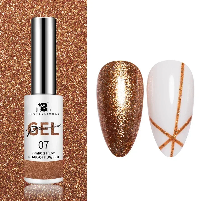 Esmalte de uñas en gel semipermanente, efecto espejo metálico, cromado, superbrillante, francés, UV LED, 5 ml, dorado y plateado.