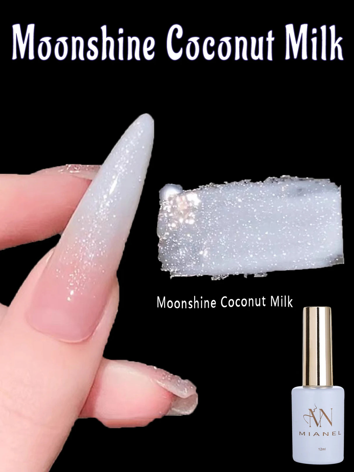 Esmalte de uñas en gel MIANEL12ML de alto brillo con purpurina fina en polvo, color blanco lechoso, nuevo estilo que combina con todo.