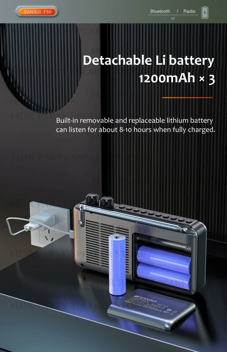 Enceintes Bluetooth sans fil SANSUI, radio pleine bande, lecteur vidéo LED HD, baladeur MP4 portable, batterie rechargeable intégrée