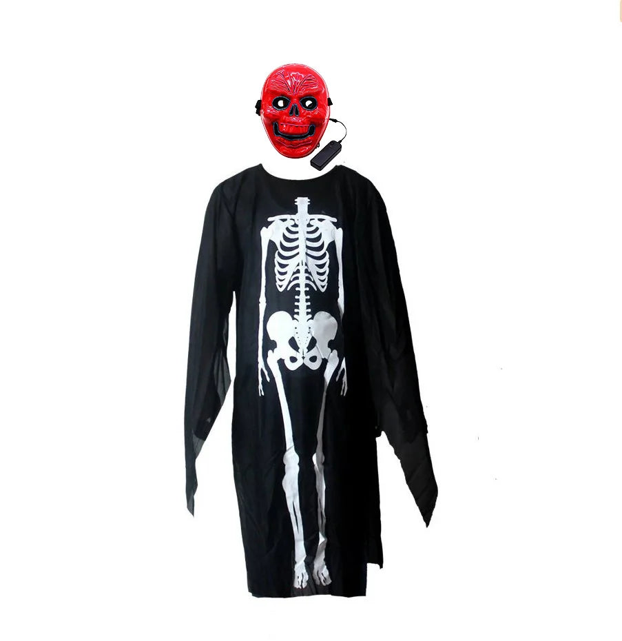scary halloween costumes adults fantasia cosplay masque LED scream ghost horror mask children black skeleton costume suit
