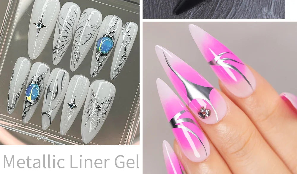 Esmalte de uñas en gel semipermanente, efecto espejo metálico, cromado, superbrillante, francés, UV LED, 5 ml, dorado y plateado.