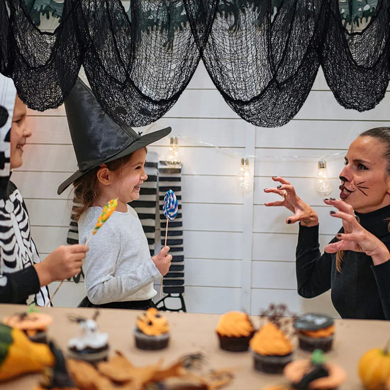 2M/4M Halloween Decorations Black Creepy Gauze Cloth Window Table Door Net Spooky Fancy Dress Party Haunted House Wall DIY Decor