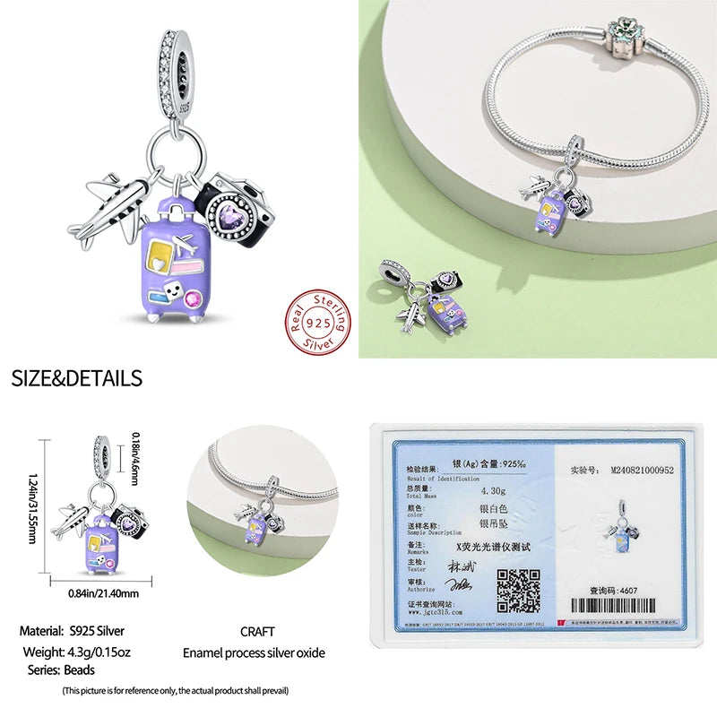 S925 Sterling Silver Princess Golf Hamster Camera Travel Three Piece Set Charms Beads 3mm DIY Fine Jewelry Making - Lootquake