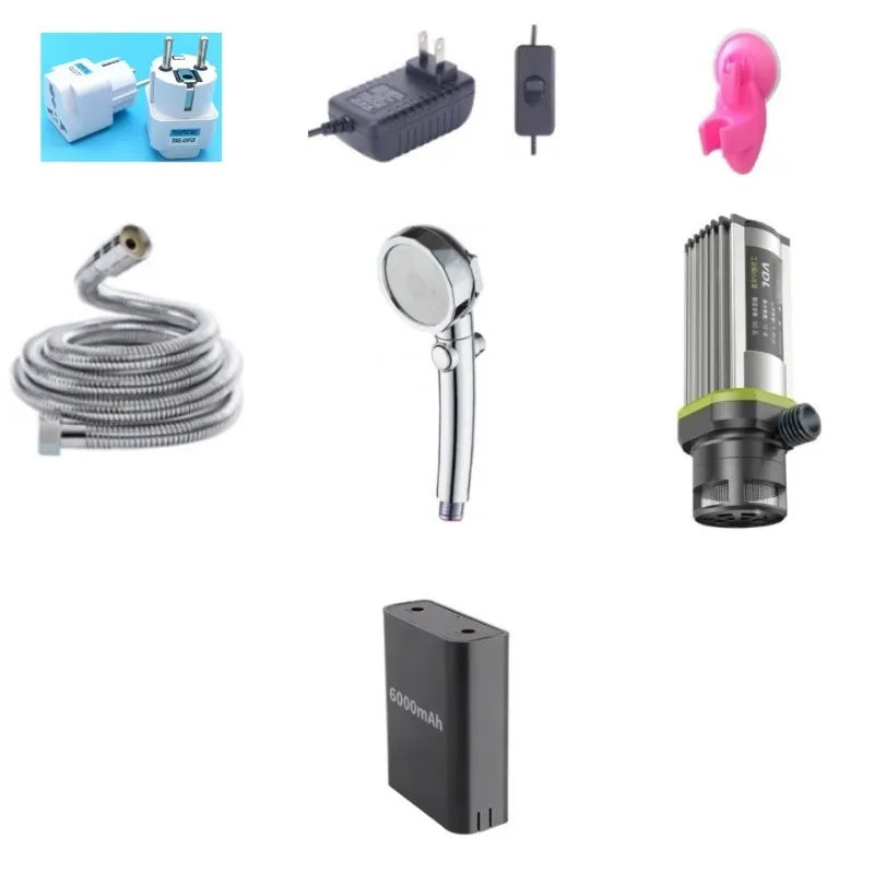 Ducha eléctrica portátil para camping, ideal para viajes, con bomba de agua de 85 W, cabezal de ducha ajustable de 3 velocidades y barra de agua caliente de 2500 W.