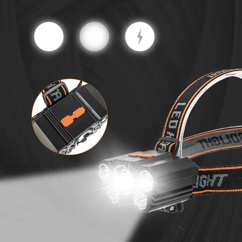 5LED Headlamp Rechargeable With Built In 18650 Battery Strong Light Long Range Torch Outdoor Camping Adventure Fishing HeadLight - Lootquake