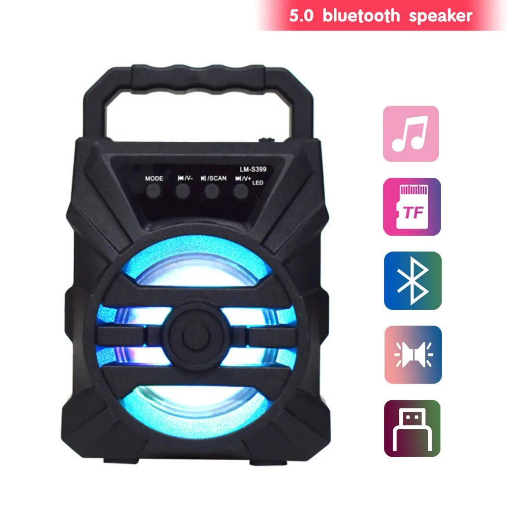 Altavoz Bluetooth inalámbrico con LED. Compatible con micrófono con cable, tarjeta TF y entrada de audio USB.