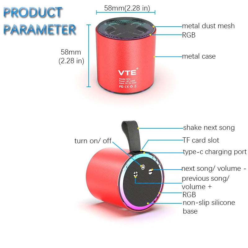 Enceinte sans fil portable Bluetooth 5.3, lecteur de musique avec éclairage RVB, longue durée de lecture, connectivité TWS, microphone, caisson de basses, mini son de basse pour l'extérieur