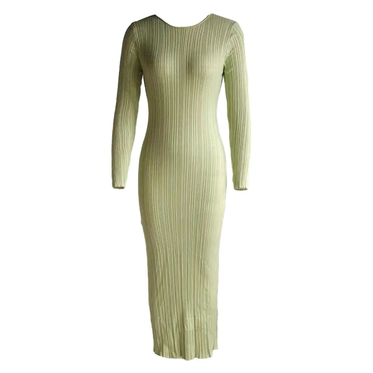 Autumn Winter Solid Color Bodycon Knit Dress Women Long Sleeve Crew Neck Ribbed Dress Slim Fit Long Dress - Lootquake