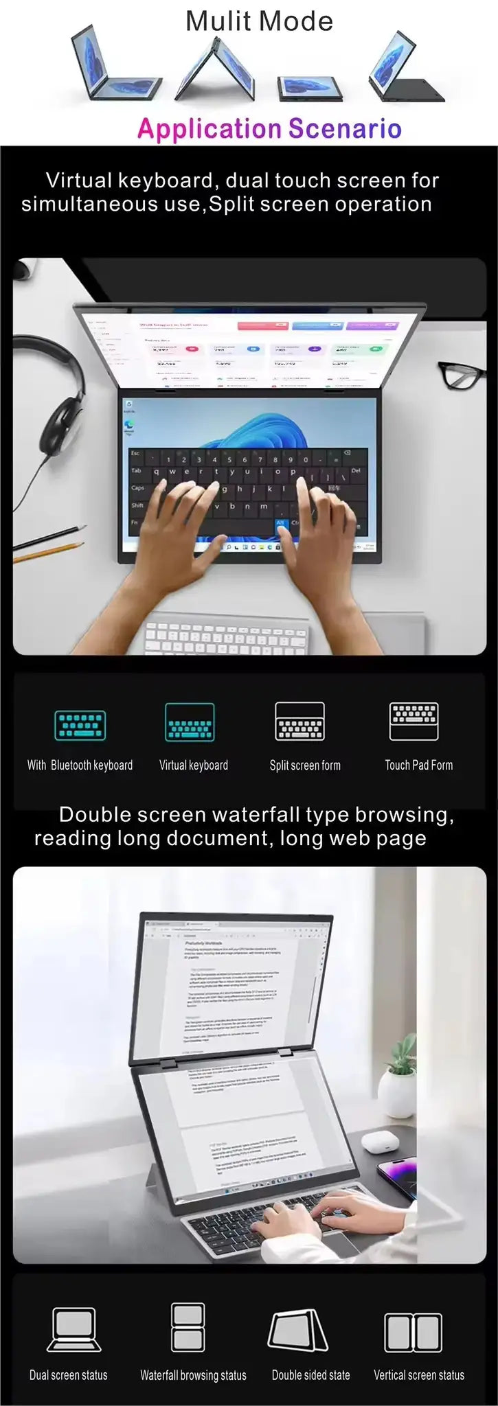 Dual Screen Laptop Intel N100 Processor 14“+14” touch Gaming Laptop DDR4 32GB 1TB 2TB SSD Notebook Computer - Lootquake