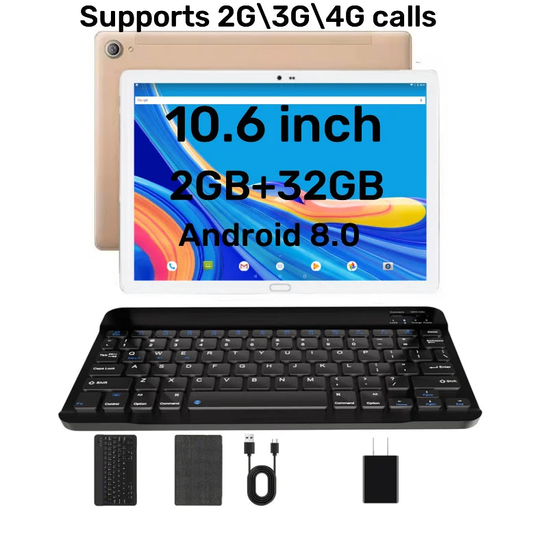 Tablette Android 8.0 M106 de 10,6 pouces, 4G, 2 Go de RAM, 32 Go de ROM, processeur MTK9797 Quad Core, double caméra, résolution 1920 x 1200 IPS, grande promotion 2024