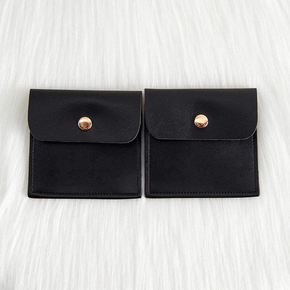 50/100Pcs Custom Logo 8x8cm PU Leather Jewelry Snap Bag Gold Button Pouches Ring Earring Necklace Wedding Favors Gift Organizer - Lootquake