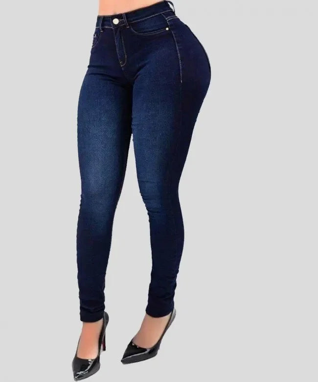Woman's pure color jeans denim high waist jeans street play cultivate one's morality pants shaping figure with high waist jeans - Lootquake