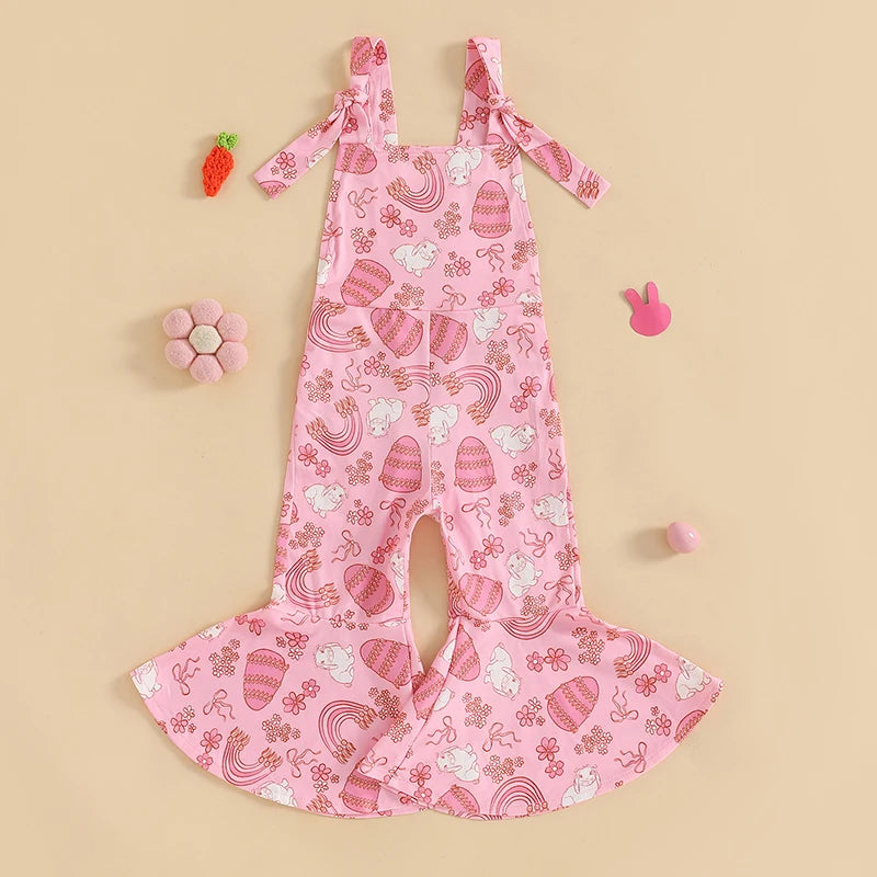 FOCUSNORM 0-4Y Lovely Little Girls Easter Rompers Pants 3 Style Sleeveless Floral Rabbit Print Jumpsuit Suspender Pants - Lootquake