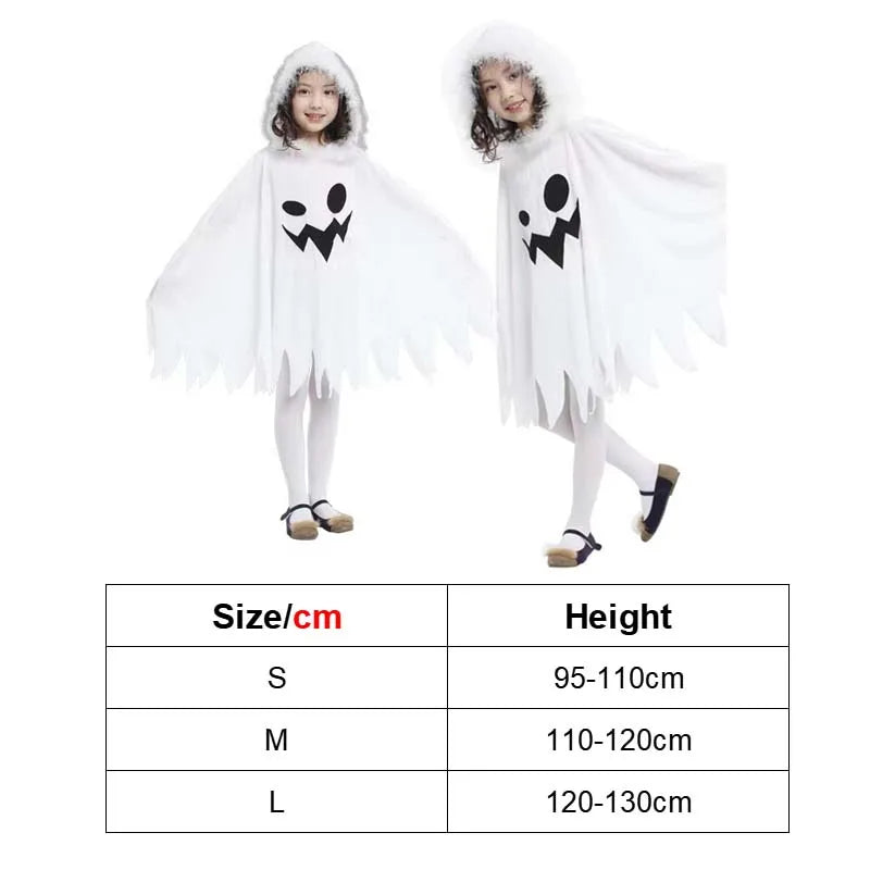 Halloween Cloak Toddler Kids Girls Boys Ghost Hooded Cosplay Costumes White Poncho Cape Christmas Dress Up