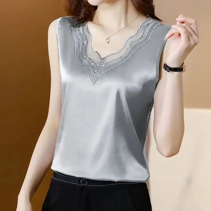 new woman clothing vest camis Tank top women's suit bottom lace lining 2024 summer new silk satin sleeveless top suspender vests