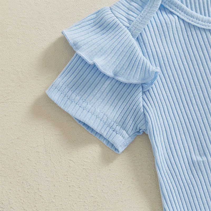 Baby Girls Summer Outfit Short Sleeve Romper with Bunny Eggs Print Flare Pants and Bowknot Headband Easter Outfit - Lootquake