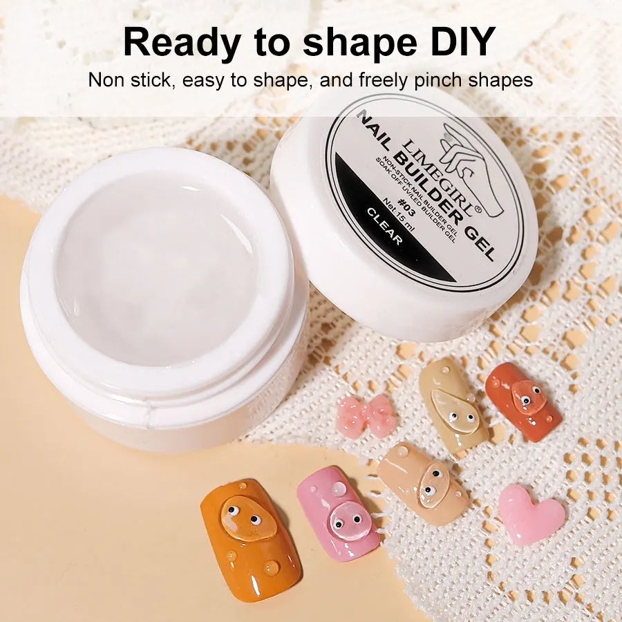 LIMEGIRL 15 g Gel d'extension d'ongles solide Gel UV antiadhésif pour photothérapie des mains Gel de construction rapide Conseils d'ongles Nail Art Gel de prolongation des ongles