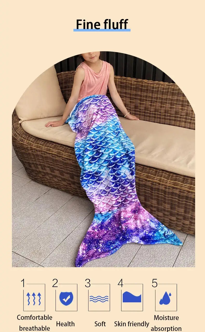Mermaid Blanket Sleeping Bag Anti Kick Flannel Quilt Soft Fabric High Color Fastness Children Birthday Gift Fish Tail - Lootquake