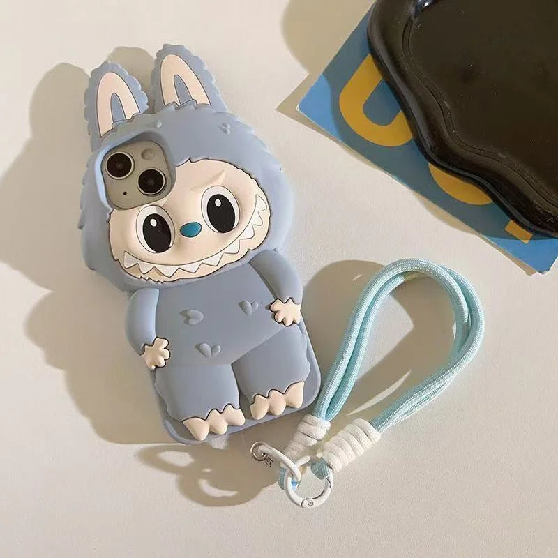 Funda de silicona suave con diseño de conejo monstruo kawaii en 3D para iPhone
