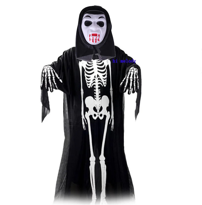 scary halloween costumes adults fantasia cosplay masque LED scream ghost horror mask children black skeleton costume suit