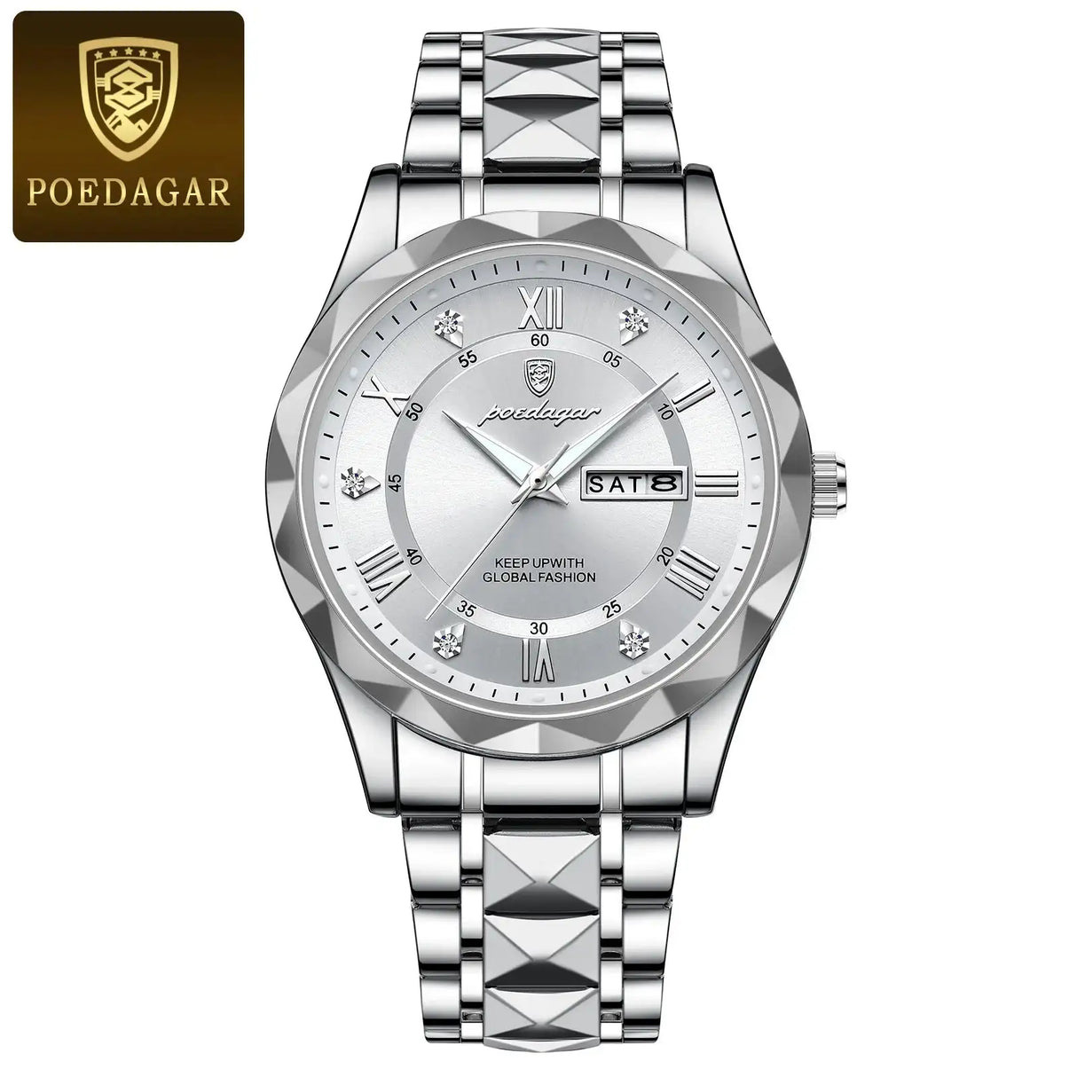POEDAGAR Business Men's Watch Waterproof Luminous Stainless Steel Date Week Watches For Man Fashion Luxury Quartz Men Wristwatch - Lootquake