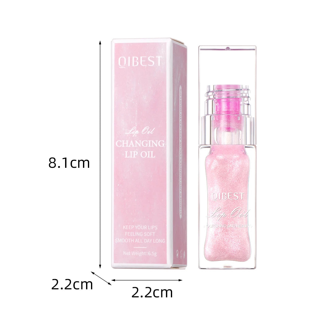 QIBEST - Bálsamo labial mágico con cambio de color cálido, brillo labial transparente, hidratante, brillo labial brillante, cosméticos para labios