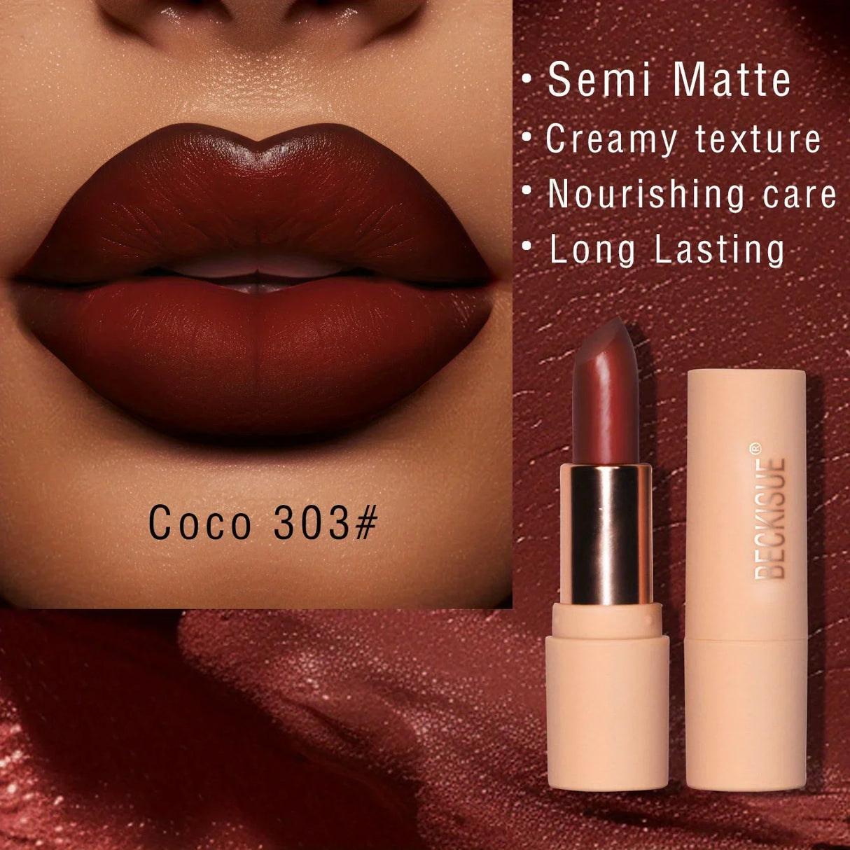 Rouge à lèvres mat soyeux Bare Matte Longue tenue Fini imperméable et brillant, Facile à colorer
