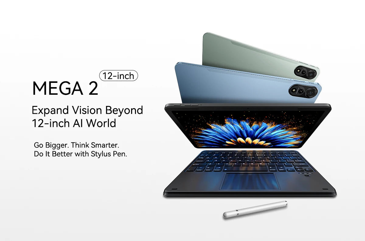 Tablettes Blackview MEGA 2 12 pouces 2K écran Widevine L1 24 Go (8 + 16) Android 15 256 Go 9000 mAh AI caméra principale Pad PC