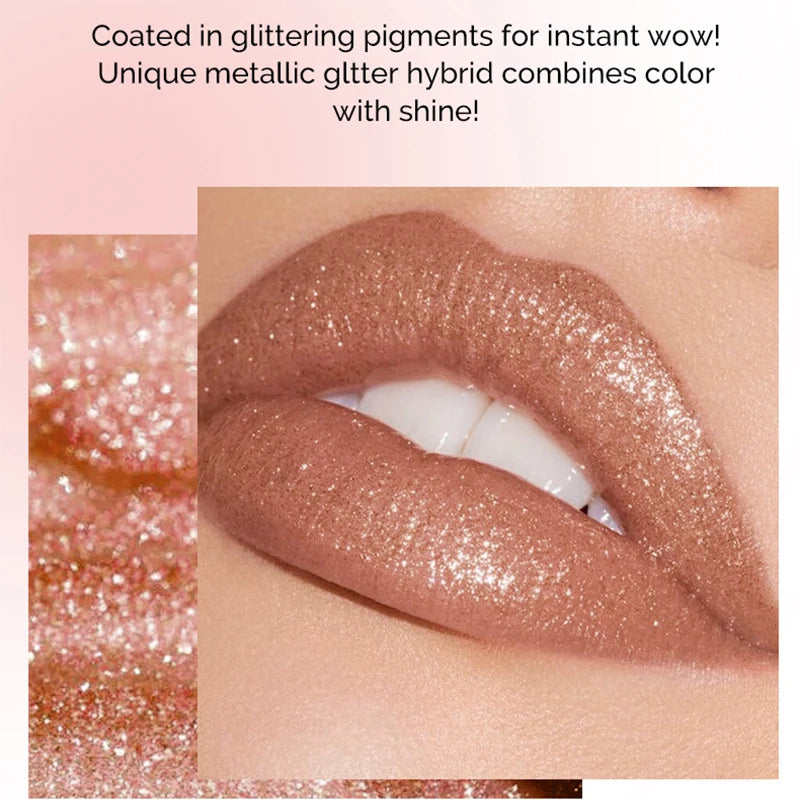 Lápiz labial brillante con brillo perlado, hidratante y de alto brillo, duradero y no pegajoso, maquillaje sensual con efecto perlado.