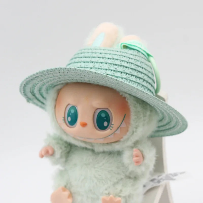 Chapeau Labubu ouvert en paille tissée, accessoire de fête, style campagnard, tenue Labubu pour soirée assise