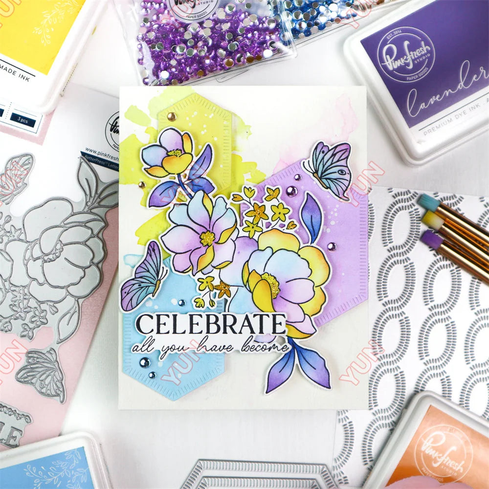 February 2025 New pink Floral Field Metal Cutting Dies Stamp Stencil Hot Foil Set DIY fresh Scrapbook Card Handmade Embossing - Lootquake