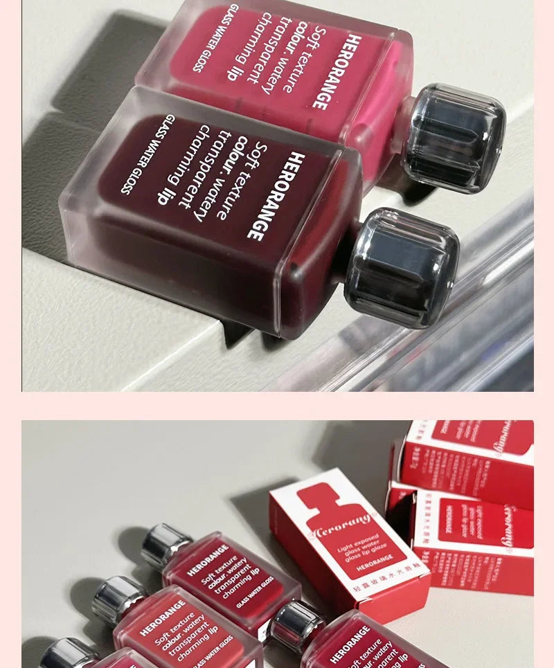 HERORANGE Brillo de labios ligero, brillo de labios, no se pega fácilmente, duradero, lápiz labial hidratante de agua, maquillaje líquido coreano