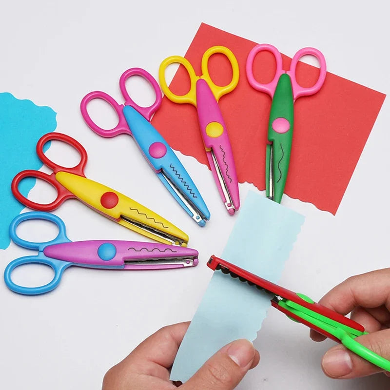 Juego de 6 tijeras con patrón ondulado, cortador de papel, herramientas de bricolaje hechas a mano, manualidades de papel, tijeras para fotos y tarjetas Kawaii, regalos para niños, suministros de oficina
