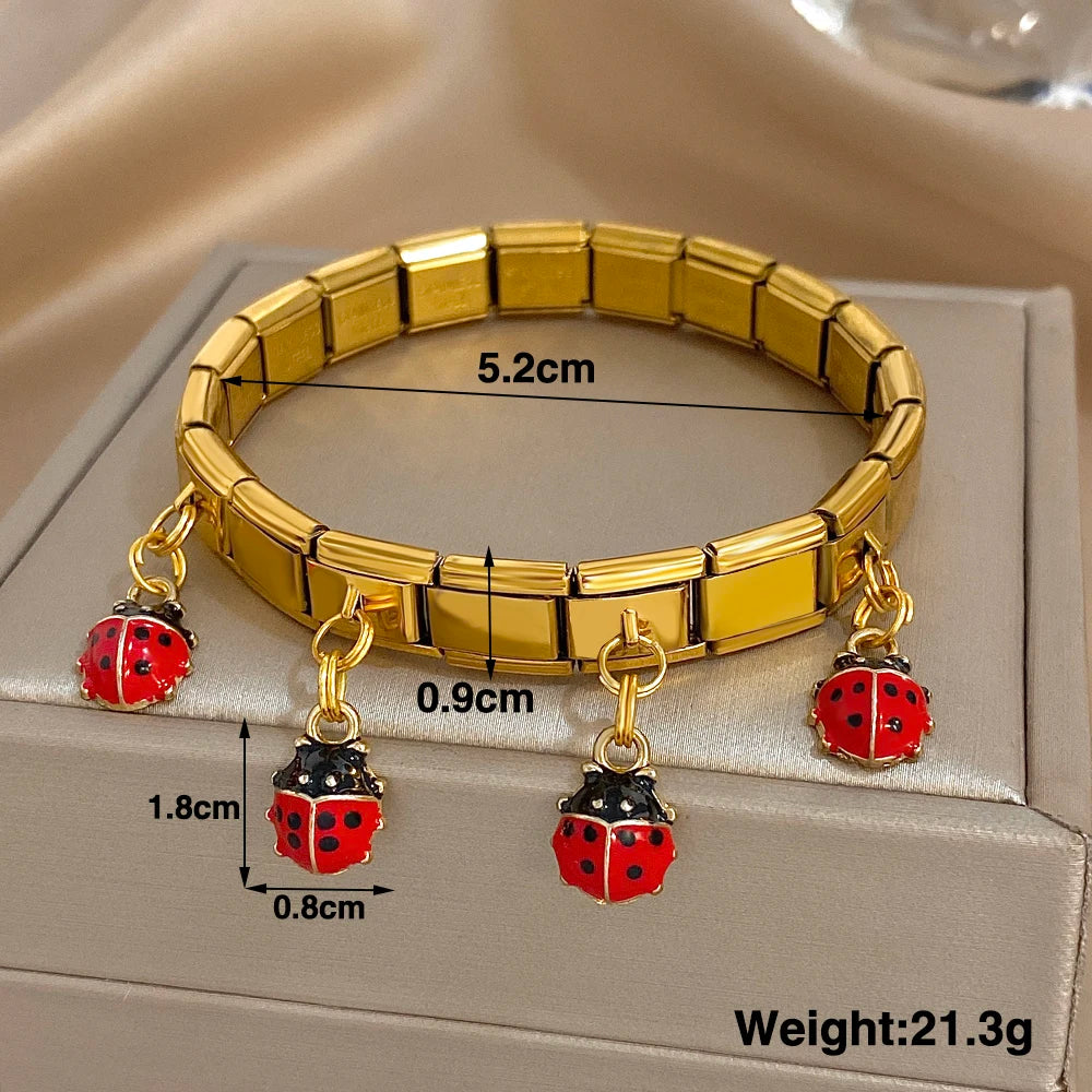 Greatera Cherry Pendant Pattern Bangle For Women Trendy 9mm Wide Design Bracelet Tide Delicacy Creative Euro-american Jewelry - Lootquake