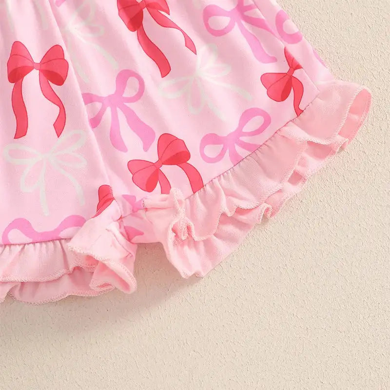 Cute Matching Baby Toddler Brother Outfit Bow Fly Sleeve Tops Elastic Waist Ruffle Shorts 2 Piece Summer Set for Siblings - Lootquake