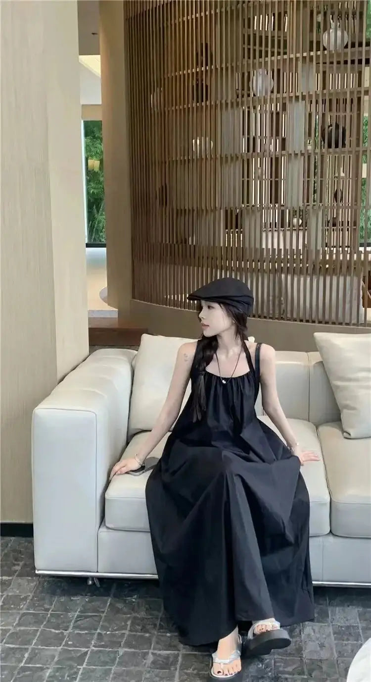 Summer Vacation Dress Thailand Style Open-back Halter Neck Age-reducing Photography Beach Long Dress Belted - Lootquake