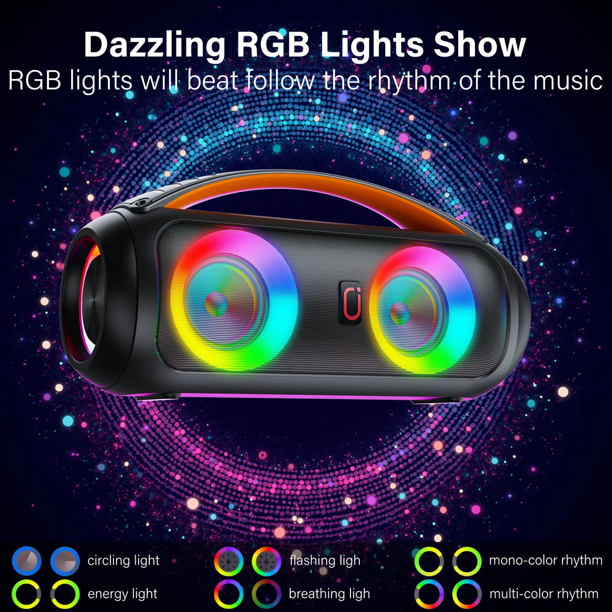 Altavoz inalámbrico portátil Bluetooth, altavoz boombox potente con subwoofer, sonido estéreo de graves profundos y potente, resistente al agua IP65.