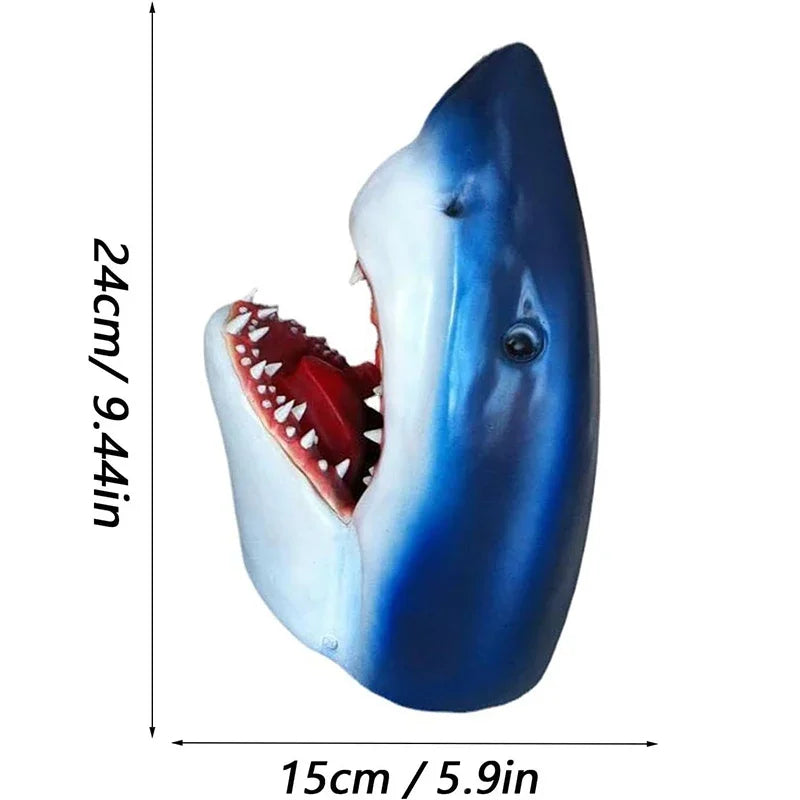 Creative White Shark Garden Art Statue Resin Lifelike White Shark Head Crocodile Sculpture Wall Hanging Home Yard Garden Decor