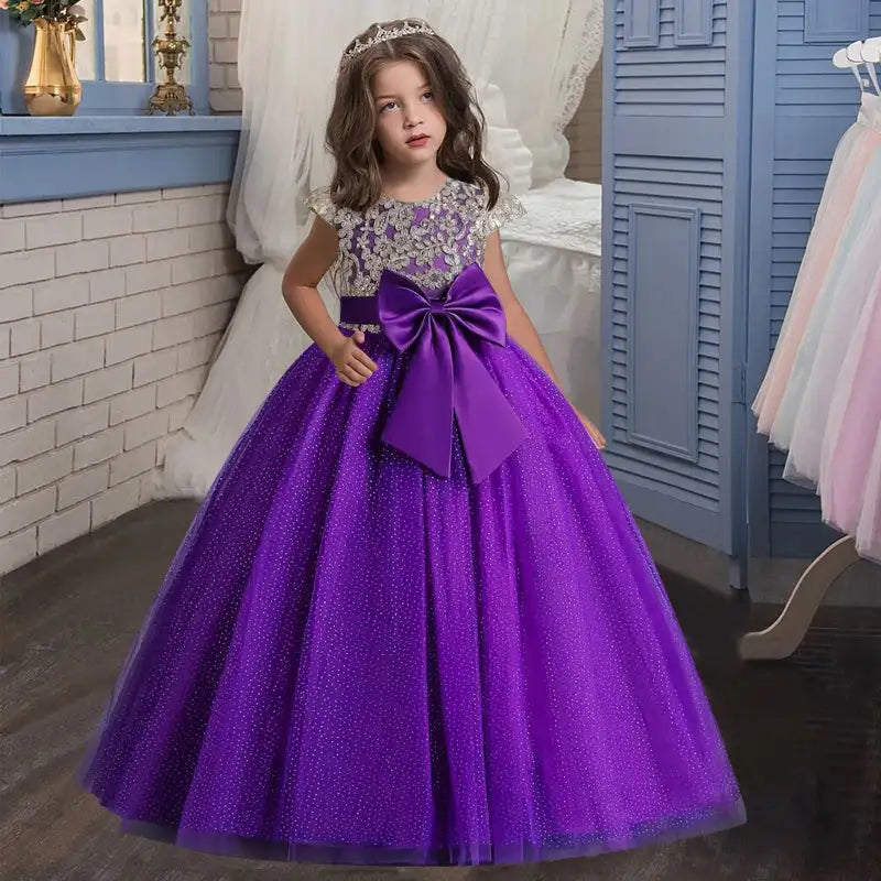 New Christmas Party Princess long dress children's dress children's gauze lace birthday party dinner ball big butterfly dress - Lootquake
