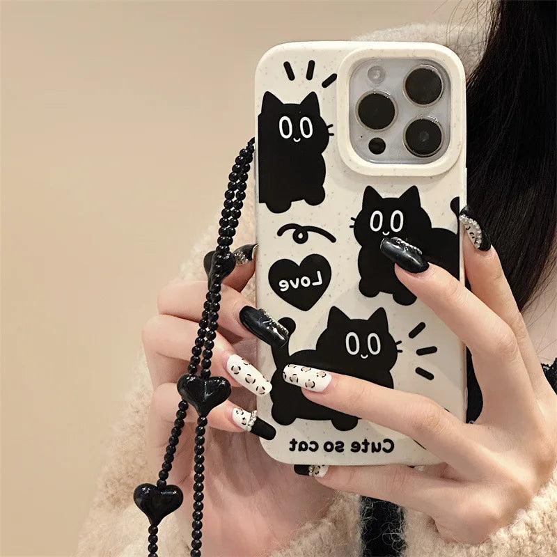 Funda para teléfono con dibujo de gato negro