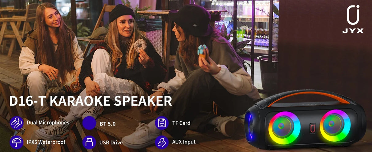 Altavoz inalámbrico portátil Bluetooth, altavoz boombox potente con subwoofer, sonido estéreo de graves profundos y potente, resistente al agua IP65.