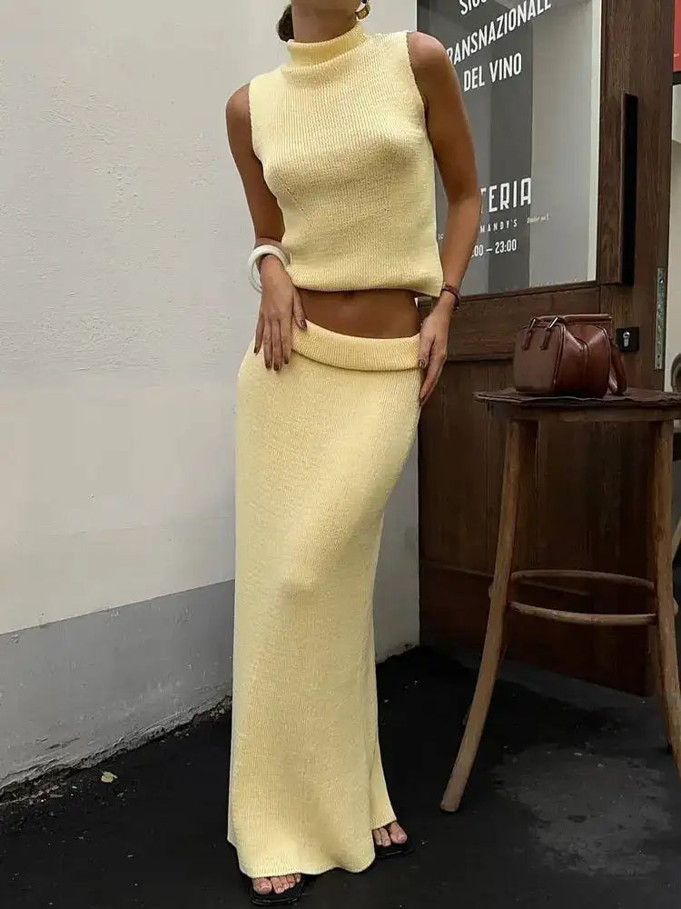 Tossy Elegant Knitwear 2 Piece-Set Long Dress Female Ribbed Sweater Pullover And Loose Patchwork Maxi Skirt Sets Ladies Outfits - Lootquake