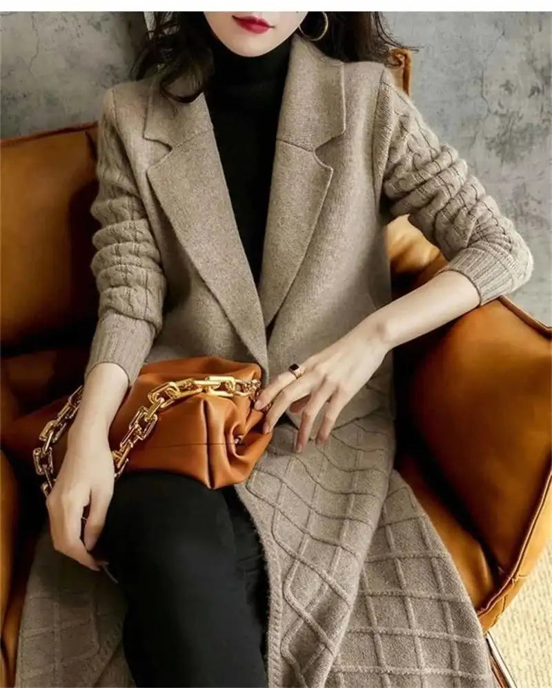 Korean French Style Cashmere Sweater Ladies Wool Windbreaker Cardigan New Autumn Winter Women Knitted Sweater Long Cardigan Coat - Lootquake